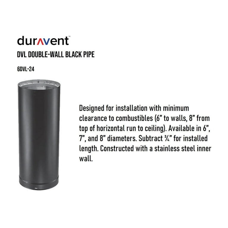 DuraVent DVL 6DVL-24 6 Inch Galvanized Steel Double Wall Stove Pipe, Black  - Walmart.com