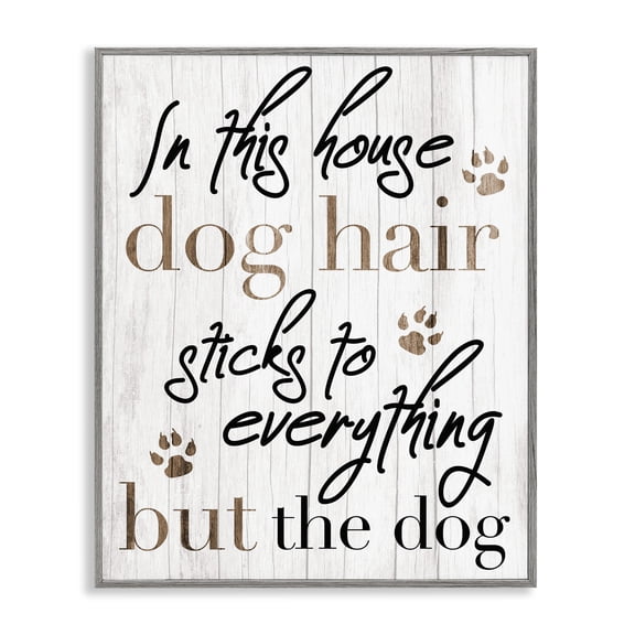 Stupell Industries Farmhouse Dog Hair Sticks Funny Pet Word Design Gray Framed Giclee Art, 16 x 20, by Lil' Rue