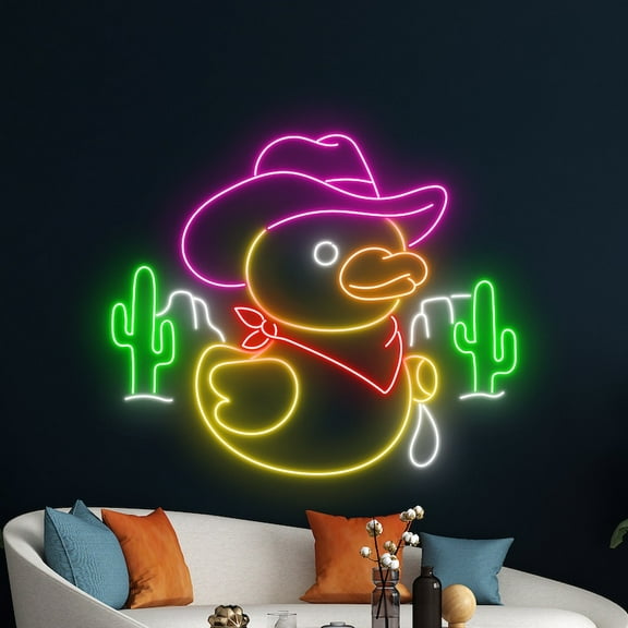 Handmadetneonsign Cowboy Rubber Duck Neon Sign, Cowboy Duck Neon Led Art Decor, Cowboy Wall Decor