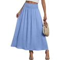 thumbnail image 6 of LNWUY Maxi Skirts for Women Smocked Elastic High Waisted Casual Boho Swing Pleated Beach Versatile Mid Length Skirt with Pockets Blue M, 6 of 6