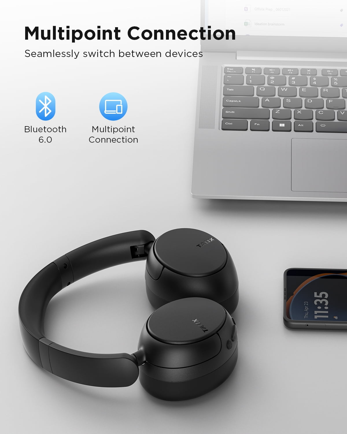 TALIX H30 Adaptive ANC Wireless Headphones Over Ear,Active Noise Cancellation with Multiple Modes,Black