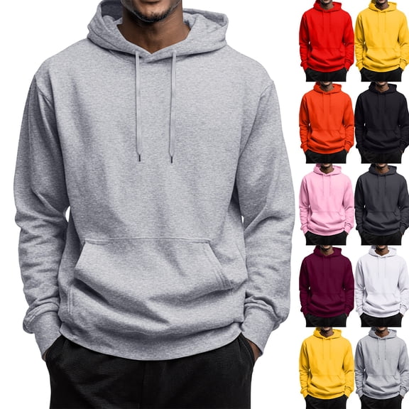 Qwertyu Men's Oversized Hoodie Soft Long Sleeve Solid Color Hooded Sweatshirts with Kangaroo Pocket Hoodies Pullover Vermilion XL