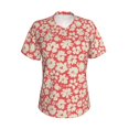 thumbnail image 2 of Uemuo Beige Flowers Printed Women's Classic V-Neck T-Shirt - Soft, Breathable, Moisture-Wicking, Perfect for Casual, Office, Travel, and Everyday Wear-Small, 2 of 5