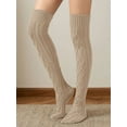 thumbnail image 4 of BadPiggies Women's Thigh High Socks Cable Knit Over the Knee Boot Socks Long Winter Warm Fashion Leg Warmers - Khaki, 4 of 7