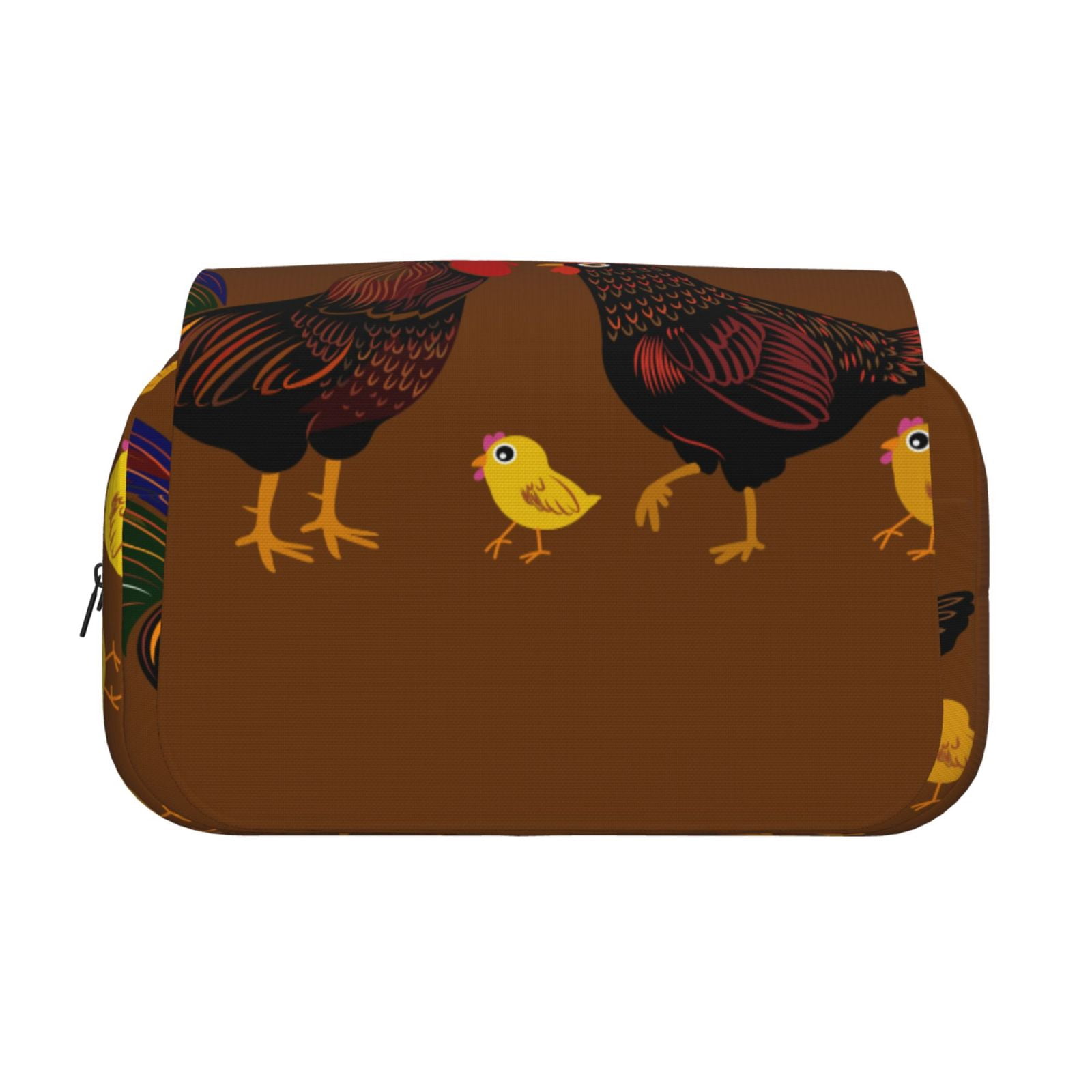 Rateoe Chicken Farm Animal Pattern Double Clamshell Pen Case, Storage Organizer with Two Zipper Compartments– Holds Up to 50 Pencils & Pens