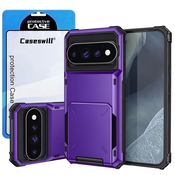 Caseswill for Google Pixel 9 / 9 Pro Case with 2X Screen Protector, Heavy Duty Rugged Shockproof Flip Wallet Card Holder Slot Protective Phone Cover