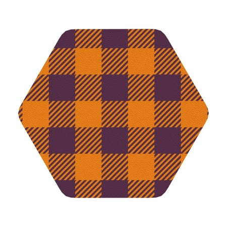 

Matuu Fall Buffalo Plaid for Cup Coasters Set of 6 Leather Coasters Desk Coasters for Office Measures 4” x 4” Hexagon