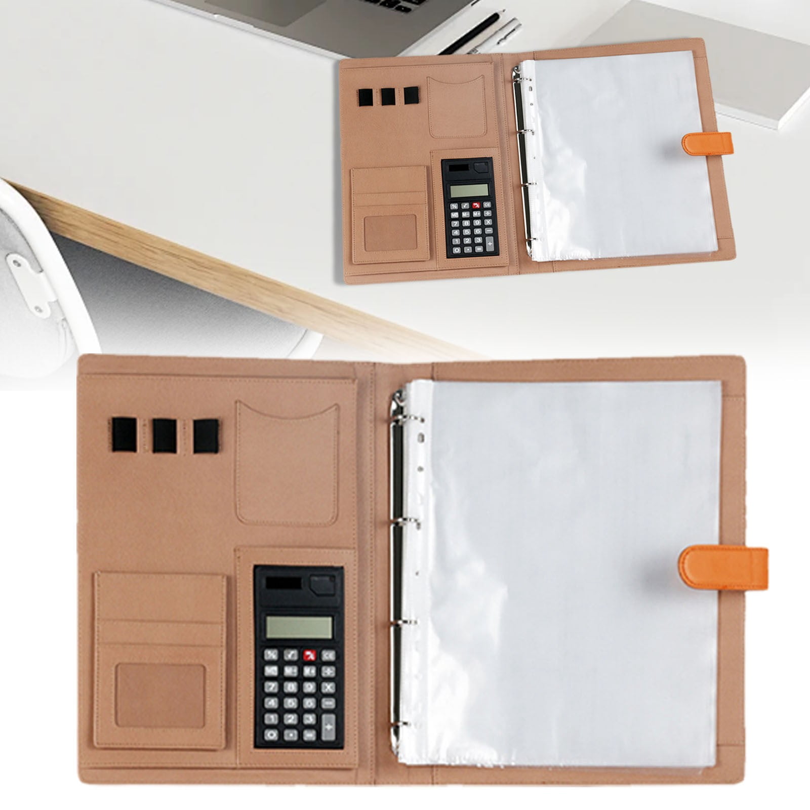 BMYJ A4 Leather Padfolio with 3 Ring Portfolio Binder with Clipboard Padfolio for Women Men Office Three Binders Organizer with Calculator Planner Portfolio Notebook Folder​​