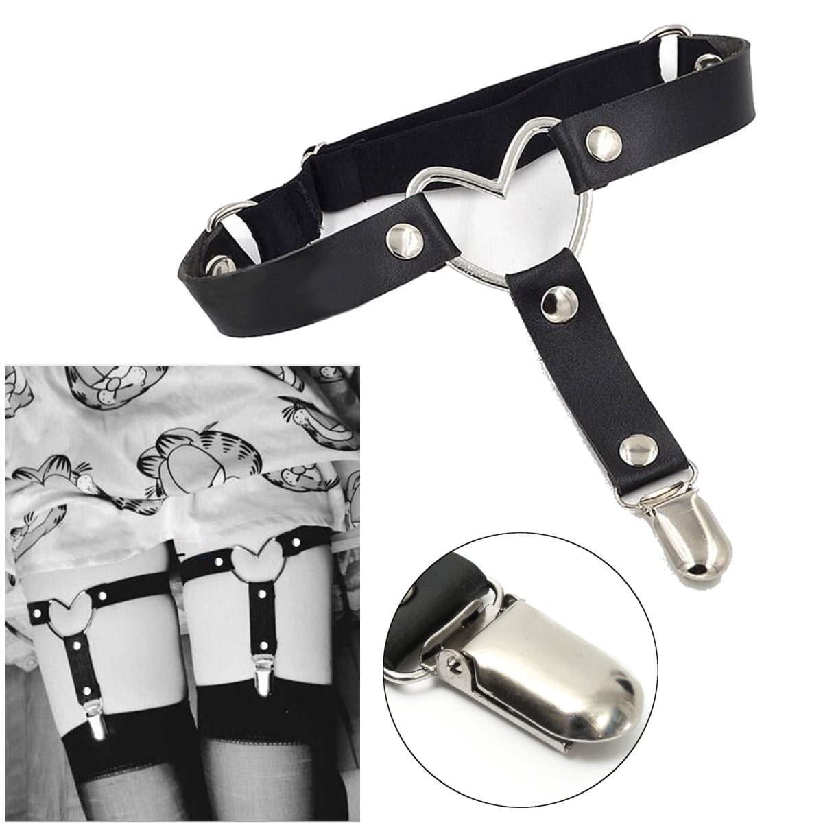 Sexy Women Handmade Punk Gothic Metal Leather Leg Ring Elastic Garter