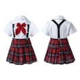 thumbnail image 4 of Aislor Girls' Kids Japanese Anime School Uniform British Style Costume Coat with Shirt Tie Mini Plaid Skirt Set Size 5-14 White 10, 4 of 7