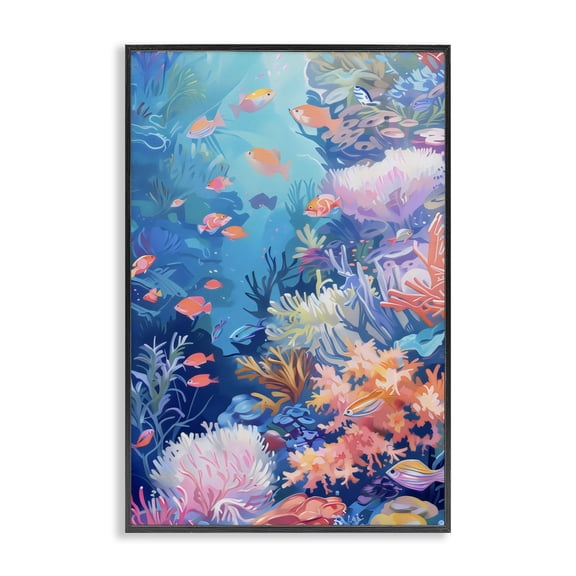 Stupell Industries Coastal Under The Sea Exotic Fish Black Framed Giclee Art, 12 x 18, by LSR Design Studio
