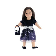 18 Inch Doll Clothes | Purple Holiday Dress Outfit with Silver Stars, Includes Velvet Shoes and Purse | Fits American Girl Dolls