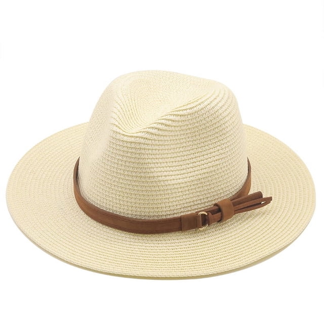 Zhuge Sombrero de paja masculino, talla M (56 - 58cm), sombrero panameño, blanco lechoso, 1 pieza