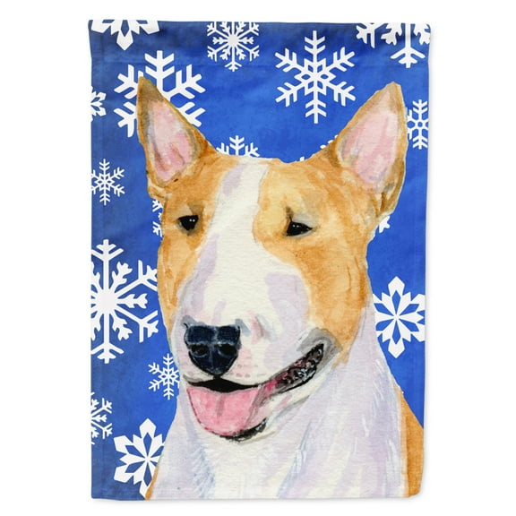 Carolines Treasures SS4634-FLAG-PARENT Bull Terrier Winter Snowflakes Holiday Flag  multicolor
