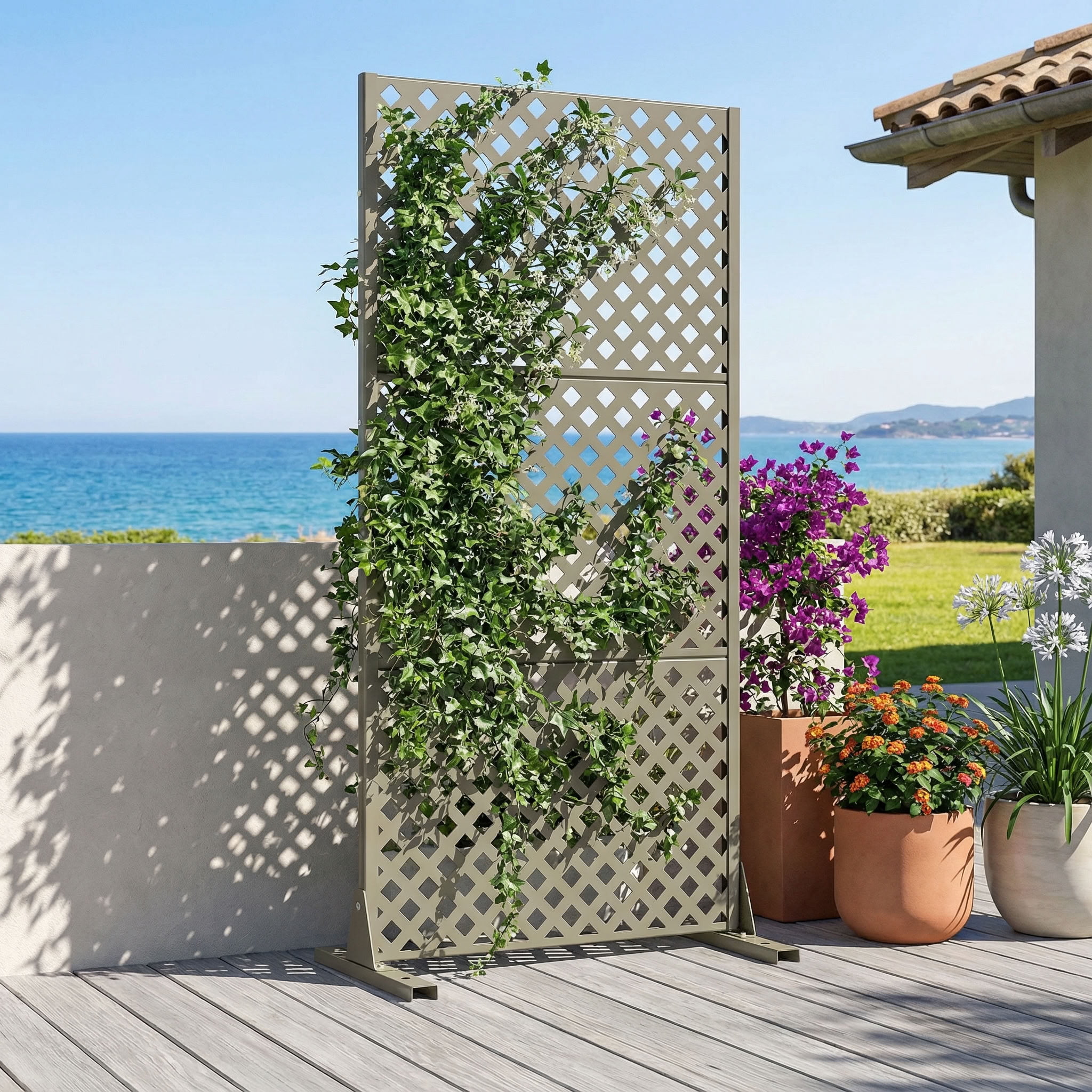 MAYEERTY 59*30in Outdoor Privacy Screen, Tiny Patio Metal Privacy Fence, Privacy Panel for Balcony, Backyard, Garden