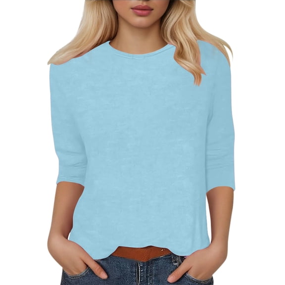 Women's T-Shirts Tops for Women Trendy A Fashionable and Casual Round Neck Three Quarter Sleeve T Shirt Top for Women