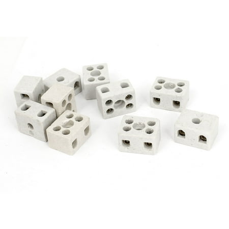 10pcs 2 Way 5 Hole 2W5H Ceramic Terminal Block Wire Connector 5A