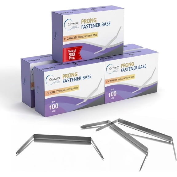1 Inch Capacity of Premium Metal Prong Paper Fastener Bases 2.75 Inch Center for Paper File Folder Accessories - Bases Only (500 Per Pack) by Olympx