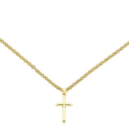 Primal Gold 14 Karat Yellow Gold 3D Hollow Cross Pendant with 18-inch Cable Chain