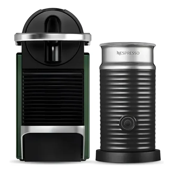 Nespresso Cafetera Pixie, Color Verde, Combo con Espumador de Leche + Café de Regalo