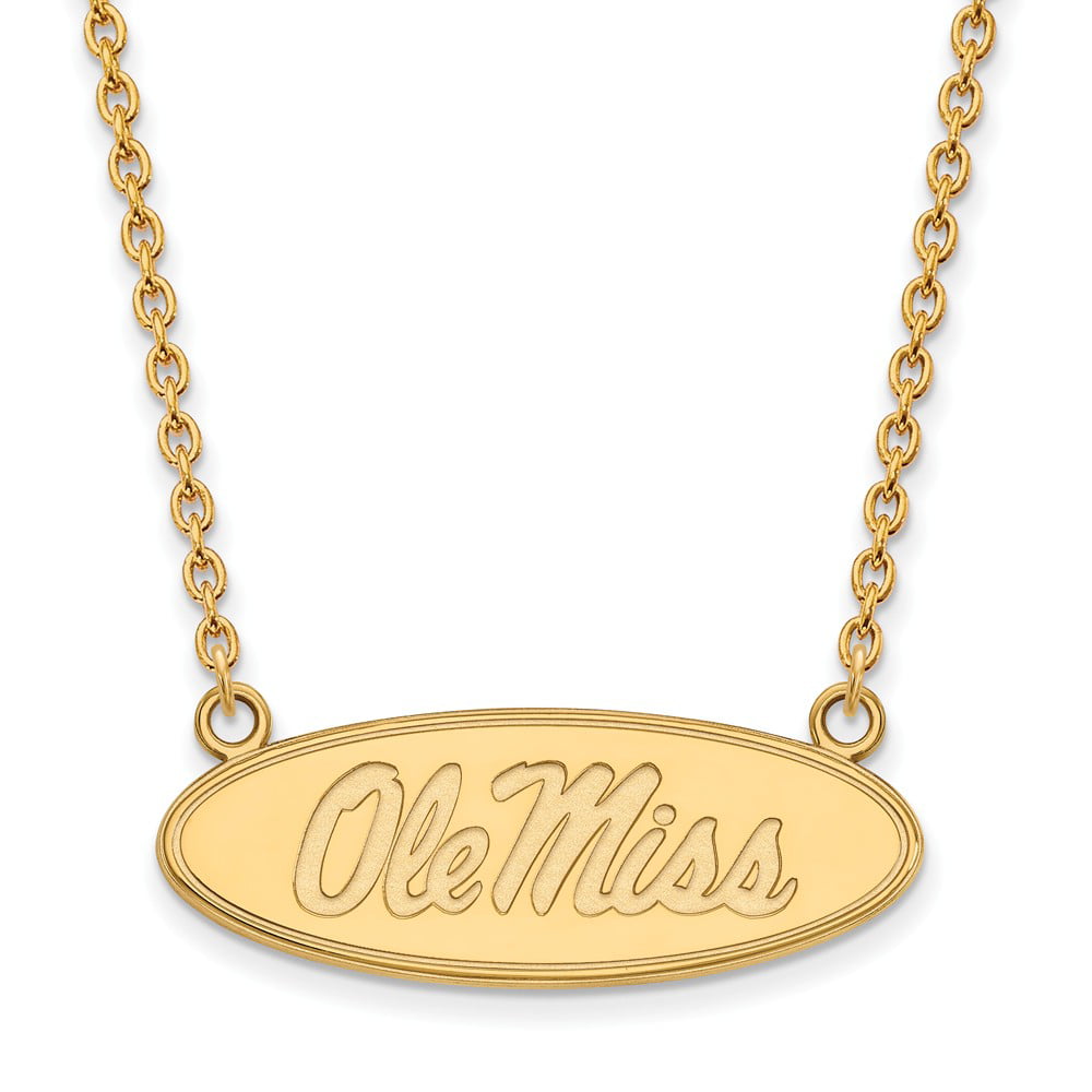 925 Sterling Silver Yellow Gold-Plated Official U of Mississippi Large Enamel Pendant Necklace Charm Chain 18 Width = 33mm