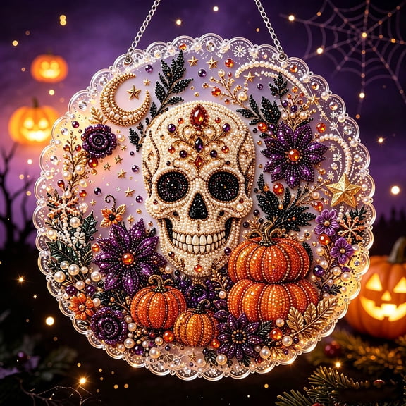 YANDE - Halloween Diamond Art Hanging Kits for Adults Beginners, DIY Acrylic Special Shaped Crystal Diamond Gem Art Painting, Fall Diamonds Arts, Hanging Decor for Home Garden Wall and Gift (Style A)