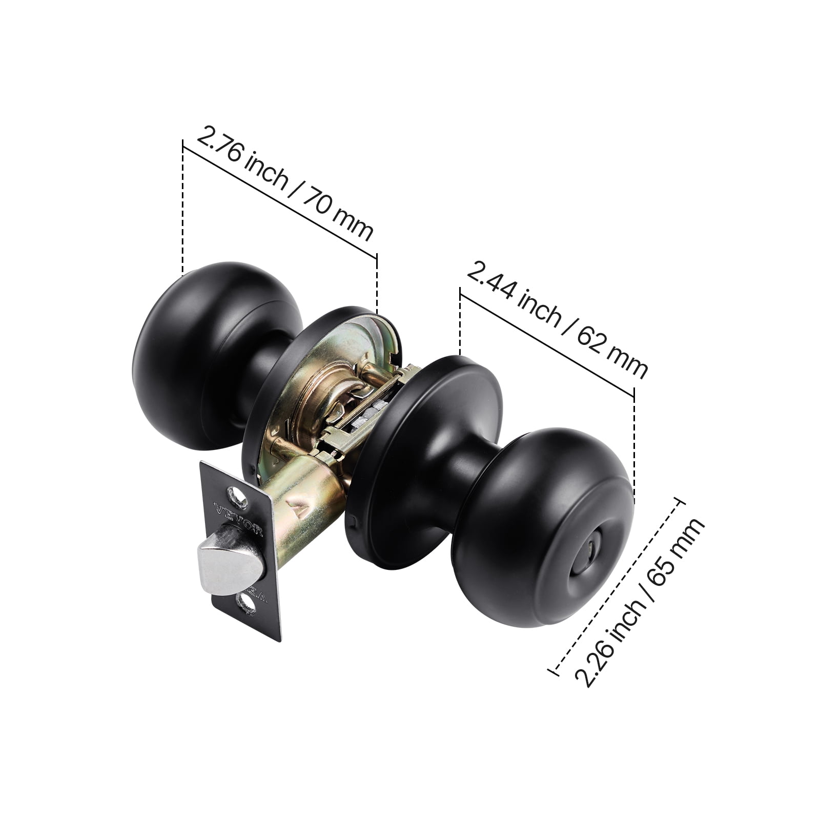 VEVOR 6 Pack Black Door Knobs, Privacy Door Knob with Round Ball, Keyless Exterior & Thumb Turn Lock Interior, All Metal Doorknobs Hardware, Matte Black Modern Design for Bedroom & Bathroom