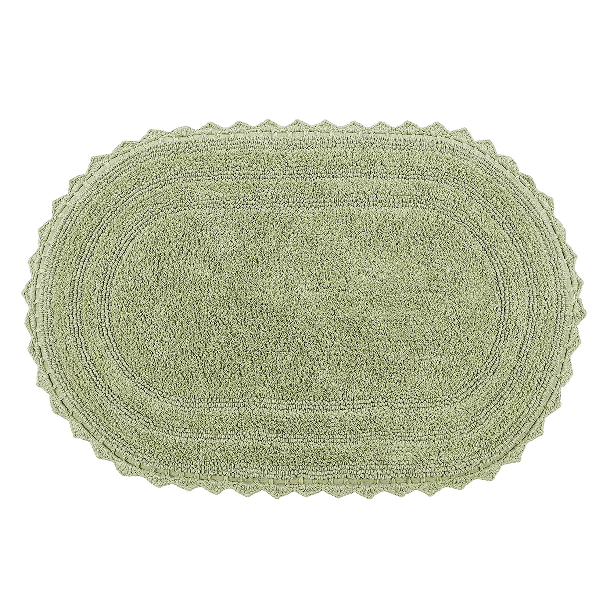 Better Trends 20" x 32" Oval Shape Bath Mat 100% Cotton Bathroom Rug Water Absorbent Bath Rug Machine Washable (Sage) Lilly Crochet Collection