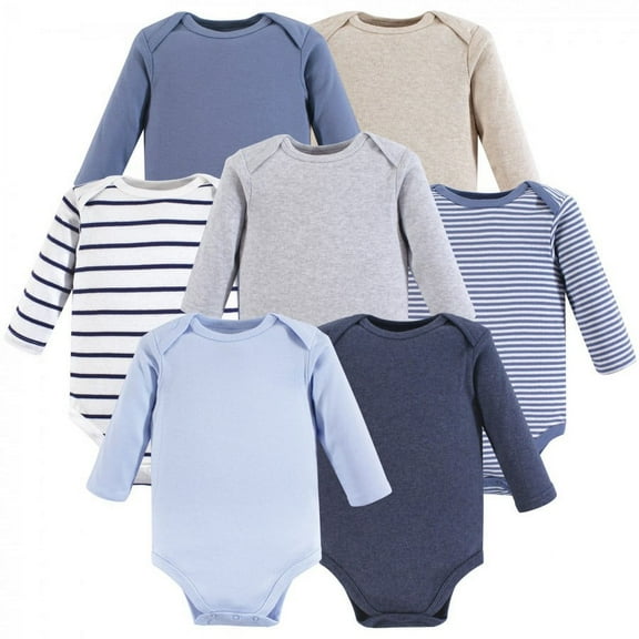 Hudson Baby Cotton Long-Sleeve Bodysuits, 7-Pack, Newborn-24 Months