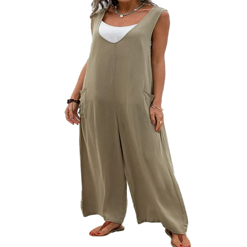 Women s Baggy Overalls Jumpsuit Casual Spaghetti Straps Gradient Color Loose Wide Leg Long Pants Suspender Overalls Pink L
