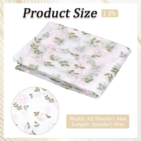52.76 Inch 2 Yards Pink Green 3D Floral Embroidery Mesh Fabric Polyester Flower Embroidered Net Sheer Tulle Lace Voile Fabric By the Yard for Sewing Making Crafts Clothes Dresses Costume Diy