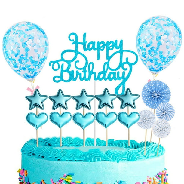 Adornos para tarta de feliz cumpleaños, sombrero con globo de confeti, adorno para pastel, ventilador de papel, decoración para fiesta de cumpleaños