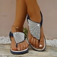 thumbnail image 6 of CQONEPT Rhinestone Flat Sandals,Women's Pearl Decor Clear Straps Open Toe Flat Sandals Elastic Ankle Strap Sandals Slip on Open Toe Cute Flat Sandals for Summer Beach Sandals Blue Size 9.5, 6 of 8