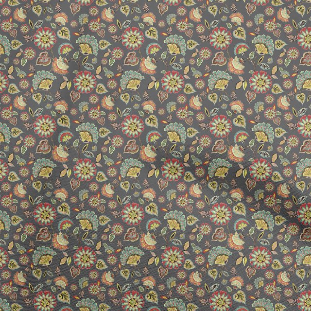 oneOone Cotton Poplin Twill Gray Fabric Asian Suzani Sewing Material Print Fabric By The Yard 56 Inch Wide