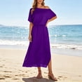 thumbnail image 4 of Iyufng Long Dresses for Women Fitted Waist Off-The-Shoulder Dress Slit Dress Summer Beach Long Dress, 4 of 9