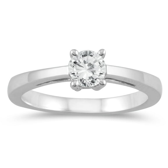 SZUL Women's 1/2 Carat Classic Diamond Solitaire Ring in 10K White Gold  (J-K-L Color, I2-I3 Clarity)
