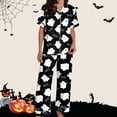 thumbnail image 5 of Puliio Halloween Women's Pajama Sets Pjs Ghost Print Summer Collared Short Sleeve Shirt and Pants Breathable Loungewear Set for Home Wear Sleepwear, 5 of 7