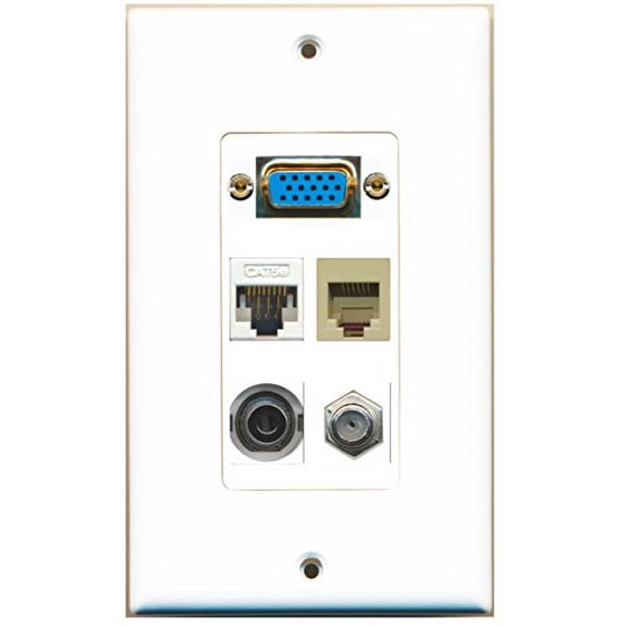 RiteAV (1 Gang Decorative Svga Coax Cat5e White 3.5mm Phone Wall Plate White