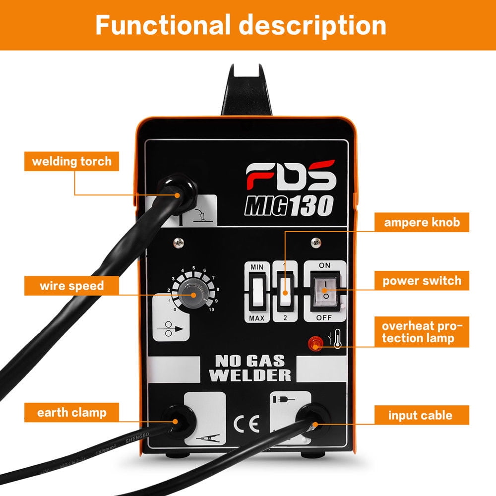 MIG 130 Welder Flux Core Wire Automatic Feed Welding Machine w/ Free Mask