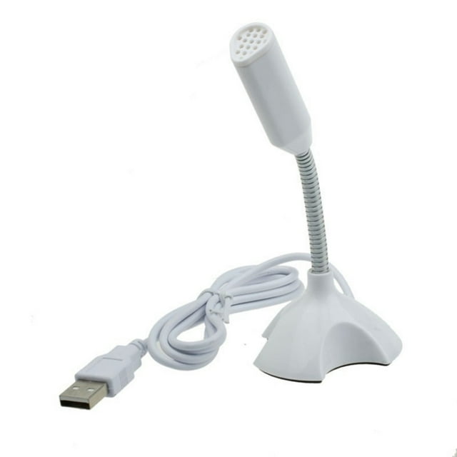 Desktop USB Microphone Computer Laptop Mini Microphone Flexible Tube Neck Adjustable PC Mic, White Workhe