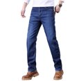 thumbnail image 3 of Pantalones vaqueros de hombre con forro polar, corte recto, elásticos, cálidos for el invierno, color azul claro, 3 of 7