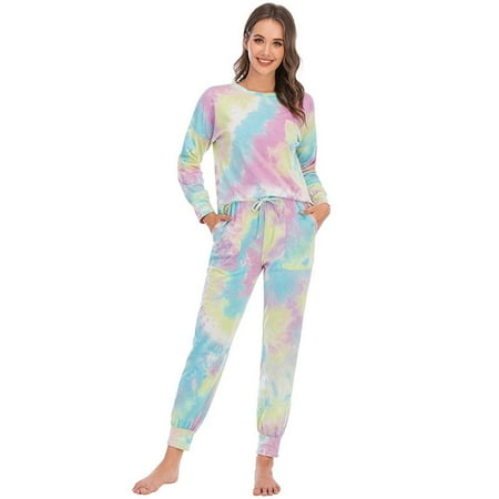 

Women s Pajamas Long-sleeve Sweatshirt and Trousers 2-Piece Homewear Casual Tie-dyed Loungewear Autumn Winter Sleepwear Nighty Suit Can Wear Outside