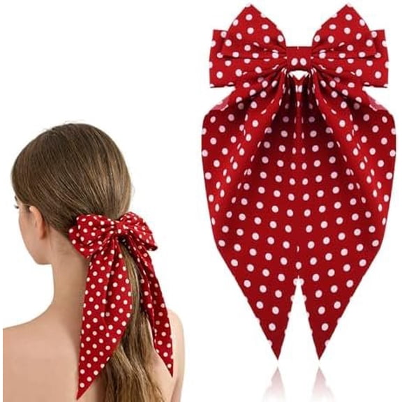 Polka Dot Bow Ribbons for Hair Bows Barrettes for Women Girls Tassel Ribbon Bows Clips Long Tail Bowknot Red And White Polka Dot Hair Bow Clip for Women Girls Elegant Birthday Party Outfits
