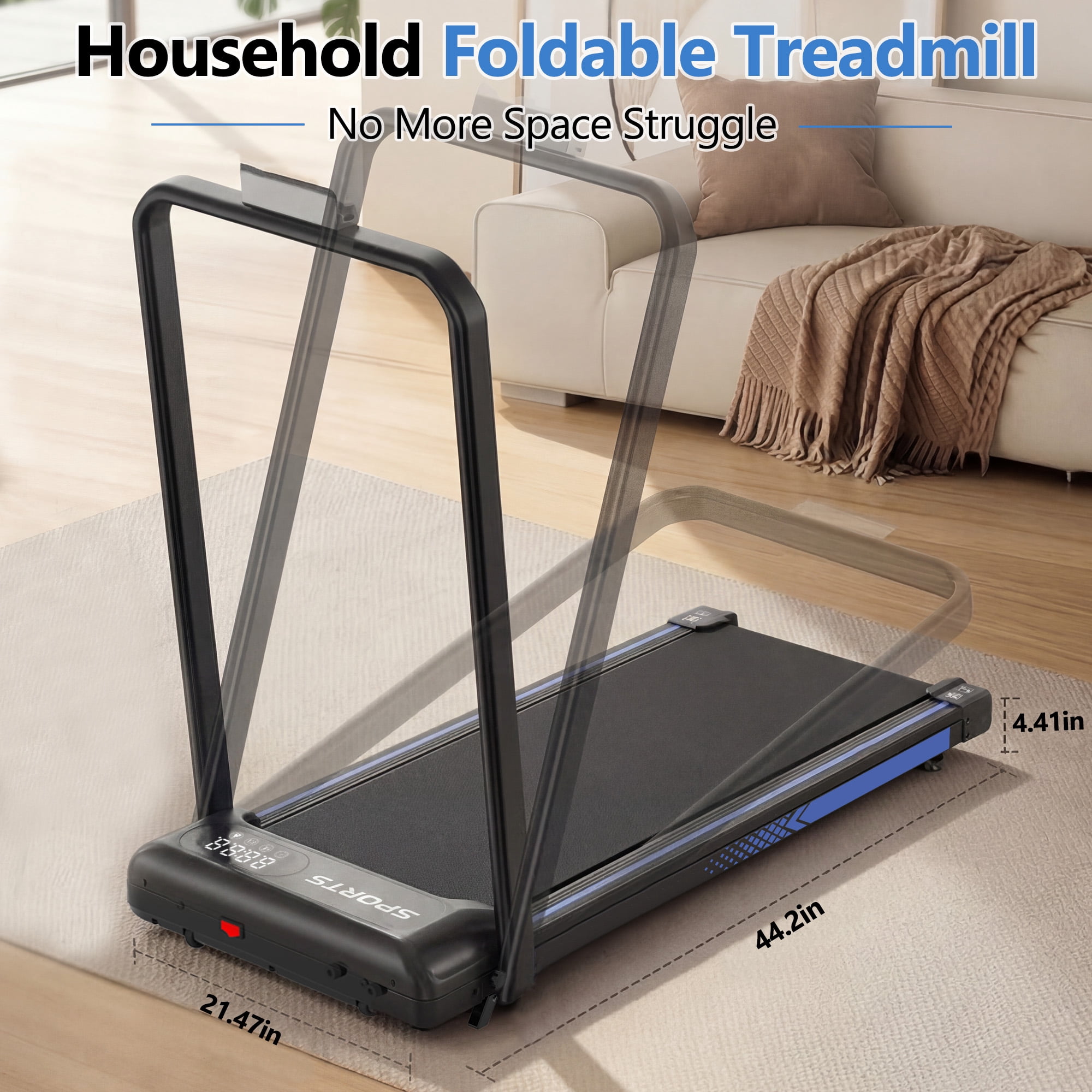Leumius 3 in 1 Treadmill for Home/Office,Folding Treadmill with Walking Pad and Handle Bar,Portable Treadmill with Remote Control & LED Display,260 Lbs Capacity,Black