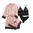 thumbnail image 2 of Nuevo 4 unids/set de ropa para el hogar, bata de moda para dormir, pijamas para mujer, falda, ropa de dormir de encaje satinado con seda, bata, pantalones de pijama sexis, 2 of 5