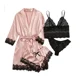 thumbnail image 2 of Nuevo 4 unids/set de ropa para el hogar, bata de moda para dormir, pijamas para mujer, falda, ropa de dormir de encaje satinado con seda, bata, pantalones de pijama sexis, 2 of 4