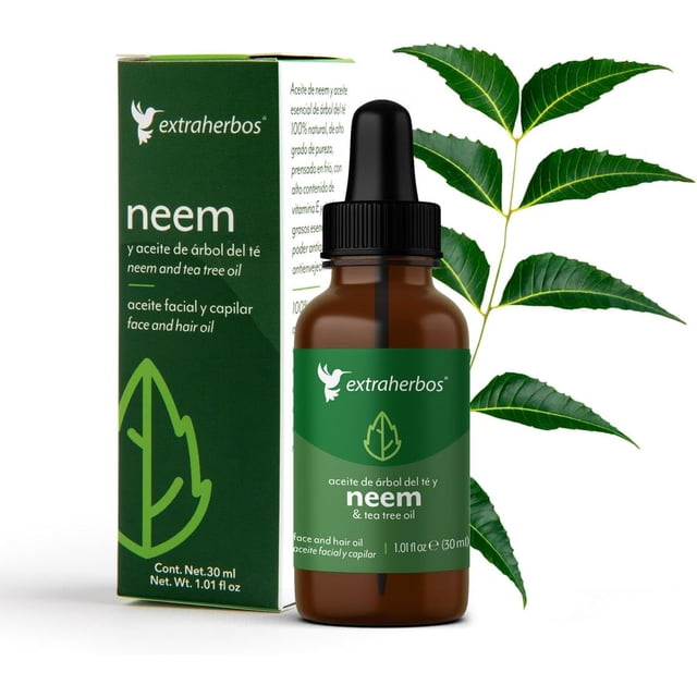 Aceite facial y capilar de Neem con aceite esencial de árbol del té