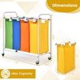 thumbnail image 3 of Costway 4 Bag Laundry Sorter Cart Clothes Hamper Storage Organizer Removable Bags Wheel, 3 of 10