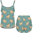thumbnail image 4 of HPINK-T Womens Cami Shorts Pajama Sets Cute Capybara Soft 2 Piece Pj Lounge Set Sleep Sleepwear, 4 of 10