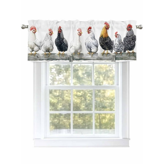Retro Farmhouse Chicken Valances for Windows, Rod Pocket Kitchen Valance Curtains - Soft & Washable Small Window Treatment for Living Room, Bathroom, Country Farm Animal , 42x12 Inch, 1 Panel